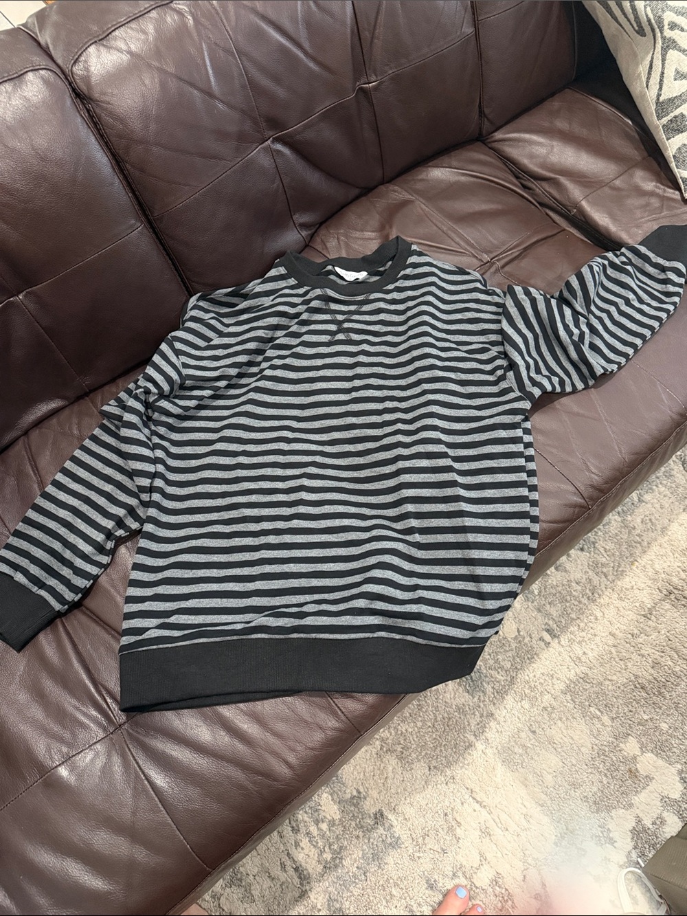 Men's Black and Gray Striped Crewneck Sweater - Picture 1 of 1